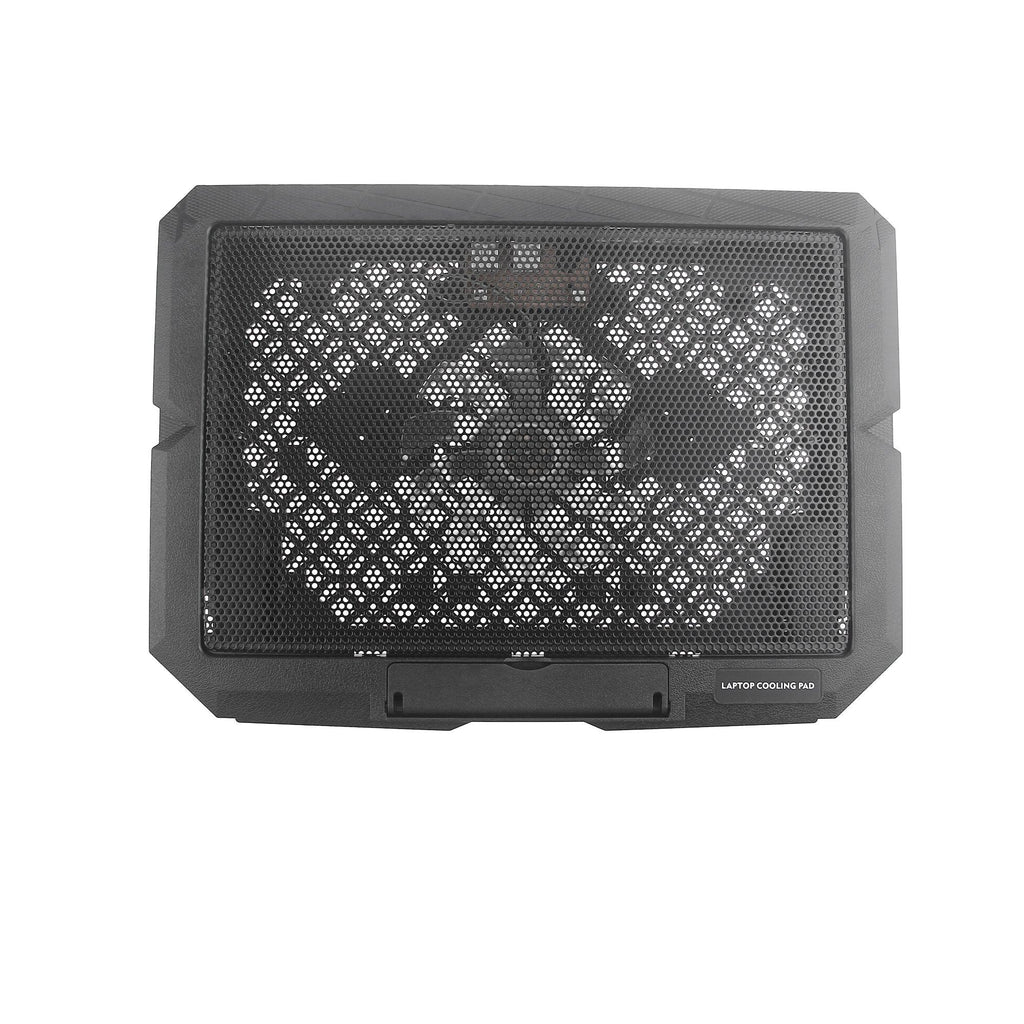 Black laptop cooling pad with mesh surface and multiple fans for optimal tech gadget performance