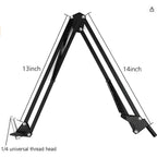 Black adjustable monitor arm with 13-14 inch extension and 1/4 universal thread head for tech gadgets