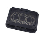 Black laptop cooling pad with dual fans for optimal tech gadget performance and heat dissipation
