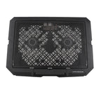 Black laptop cooling pad with dual fans and mesh design for optimal airflow and overheating prevention.