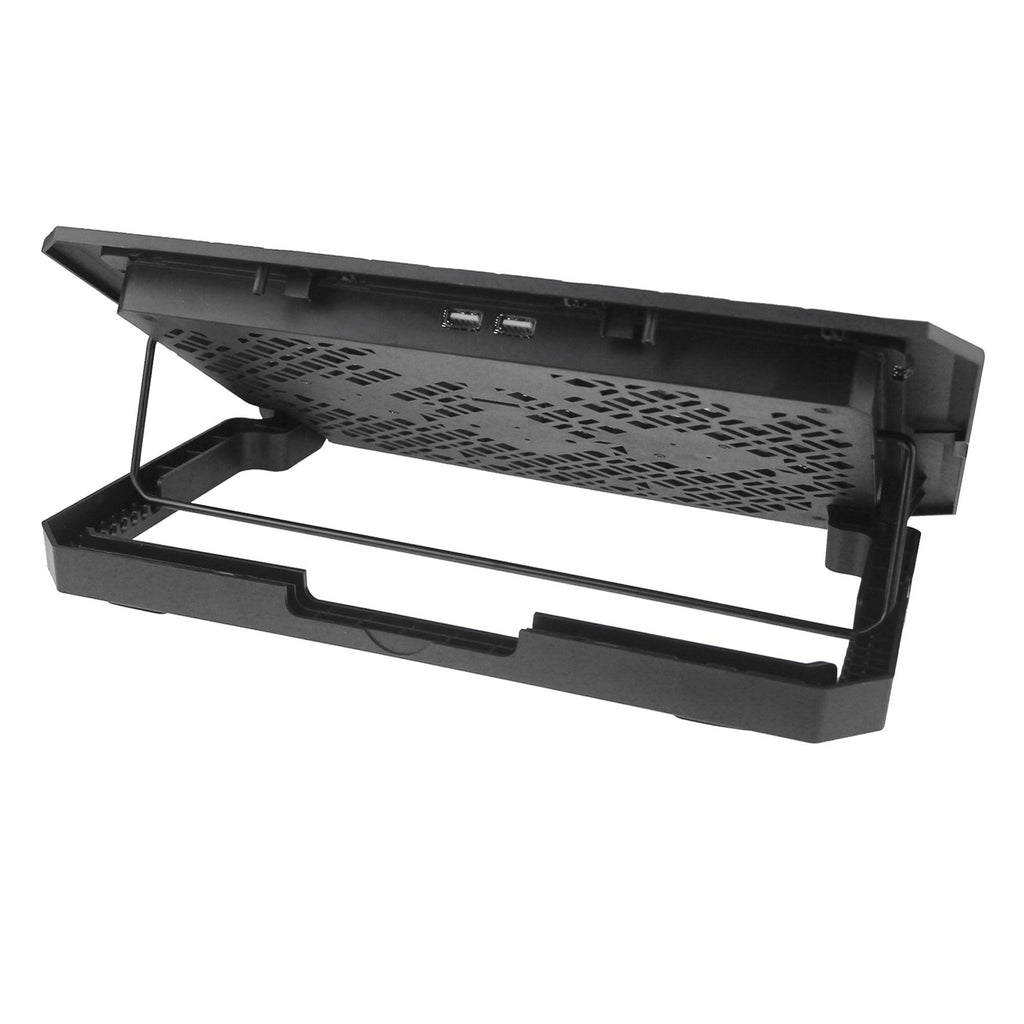 Black laptop cooling pad with USB ports and vented design for optimal airflow