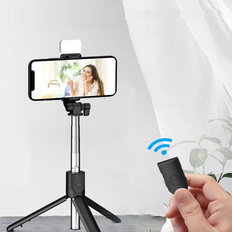 Wireless selfie stick tripod with phone mount and remote shutter for vlogging