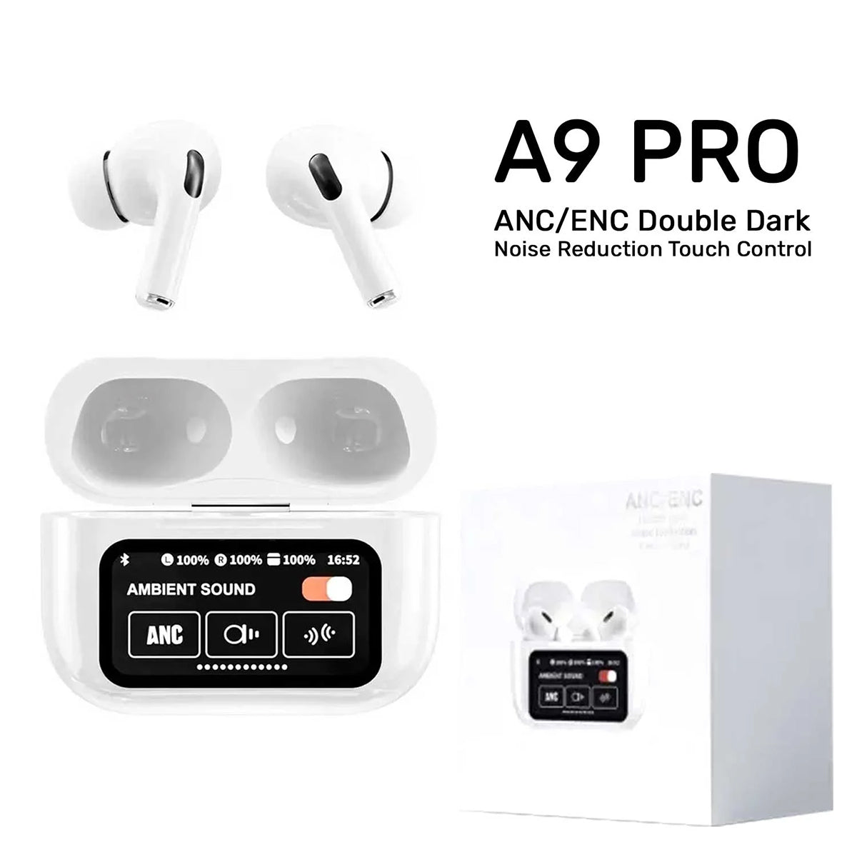 A9 Pro Wireless Earbuds with LED Display ANC/ENC Noise Cancelling Bluetooth Earphones, Touch Control