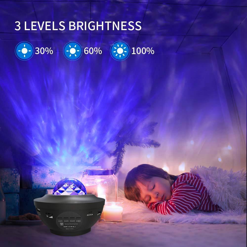 Blue galaxy projector with 3 brightness levels for cozy bedtime ambiance