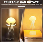 Rotating jellyfish lamp with hanging and base modes, transparent wires, suction cups, soft glow lighting