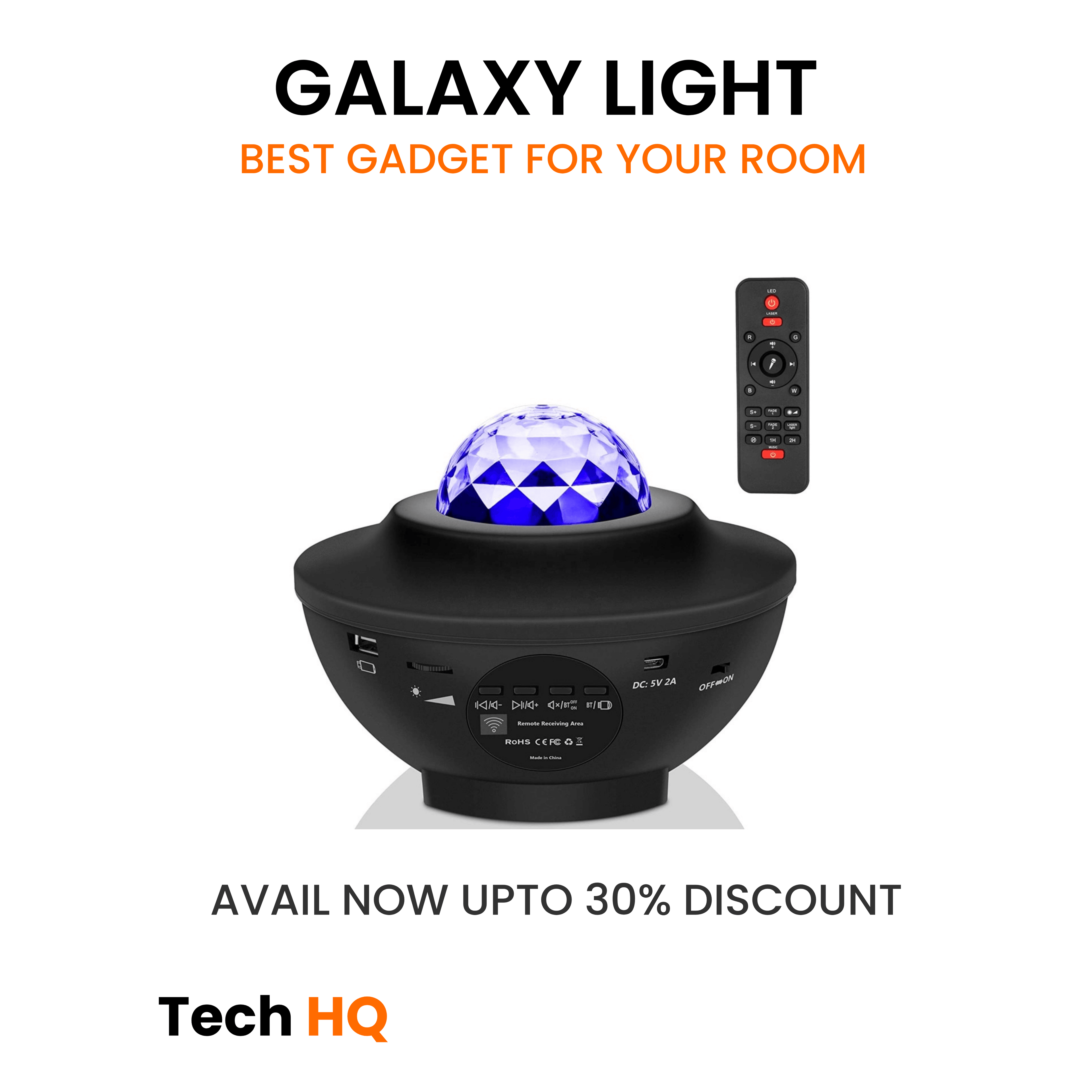 Galaxy projector night light with remote, Bluetooth speaker, USB ports for bedroom ambiance and tech gadgets