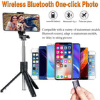 Wireless Bluetooth selfie stick tripod with remote, compatible with smartphones for one-click photos