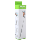 Selfie Stick R1 for smartphones, extendable design with phone mount, compact travel accessory in white packaging