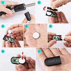 Step-by-step guide replacing CR1632 battery in compact tech gadget, showing easy DIY replacement for wireless devices