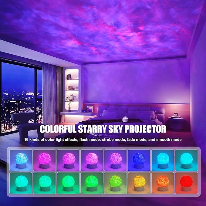 Galaxy Moon Projector Aurora Night Light with Remote, 16 Colors