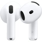 White wireless earbuds with sleek design and mesh grills for premium audio experience