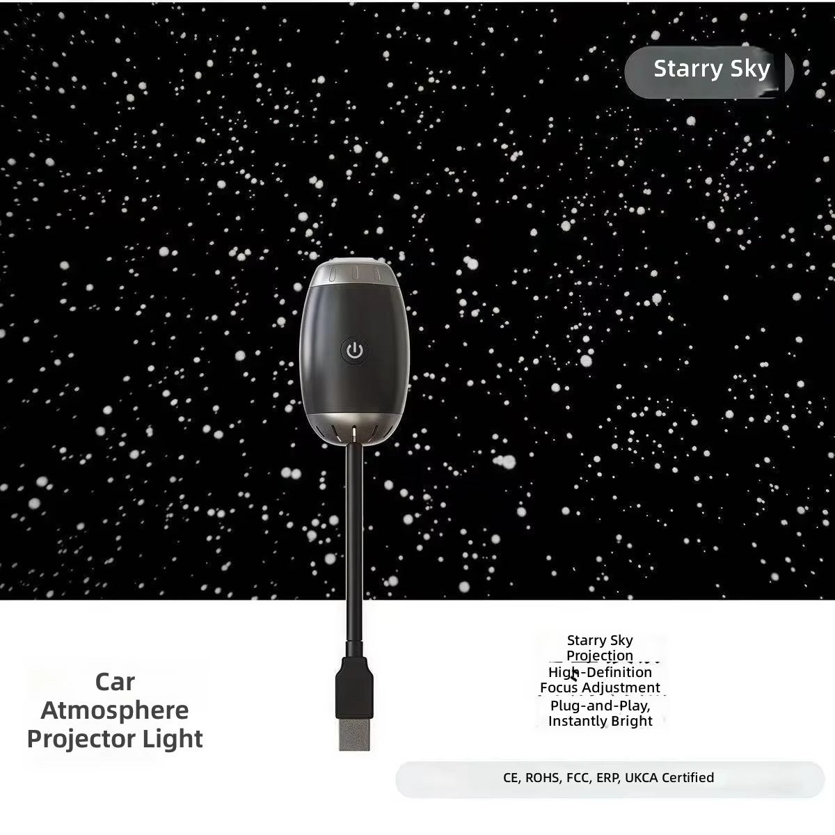 Star Projector USB Night Light – Galaxy Sky Projector for Car Roof & Room Ceiling | 5V Plug & Play