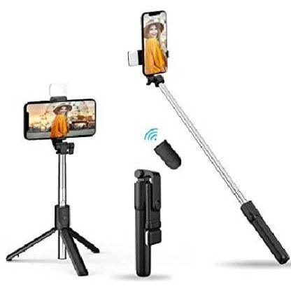 Wireless selfie stick with tripod, extendable design for smartphones, ideal for tech gadgets and mobile photography